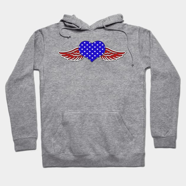 US Flag Red White and Blue heart Wings Hoodie by KZK101